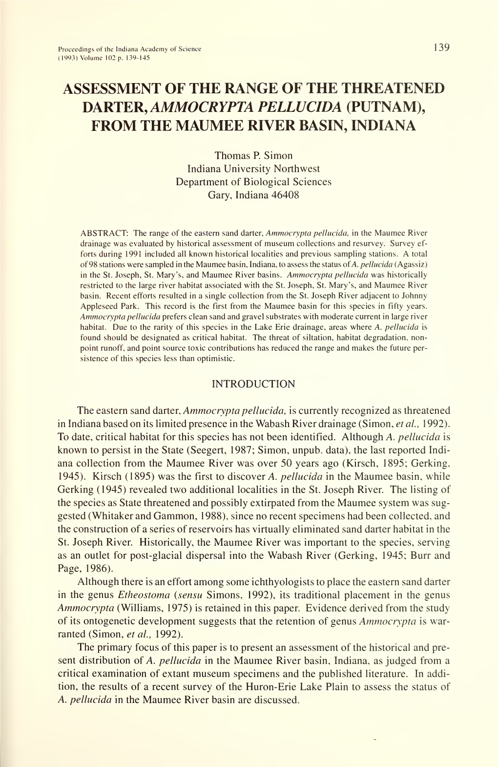 Proceedings of the Indiana Academy of Science 139