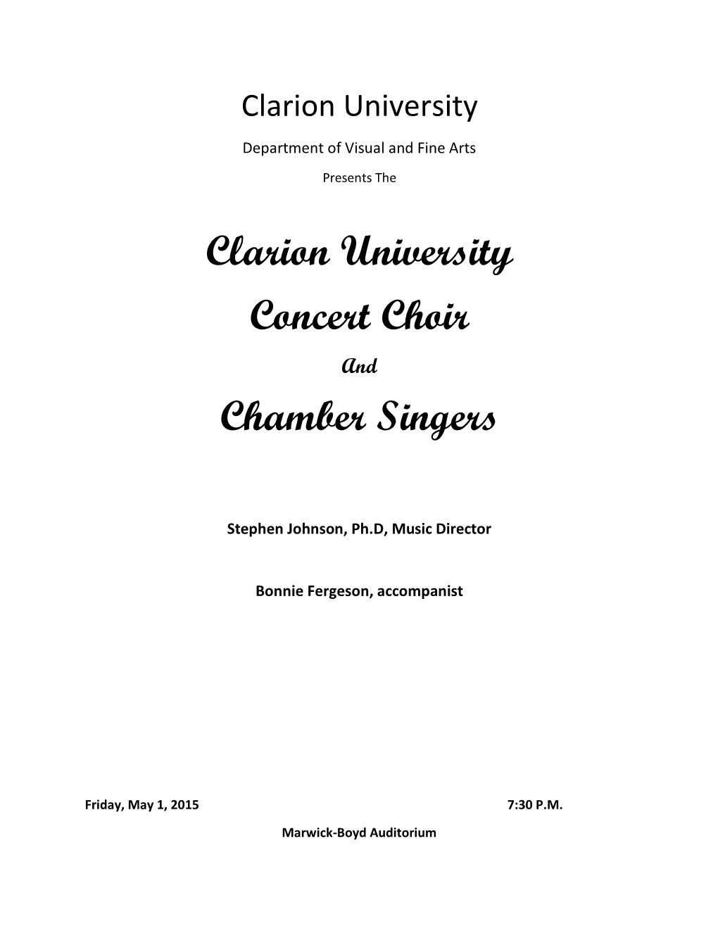 Clarion University Concert Choir Chamber Singers