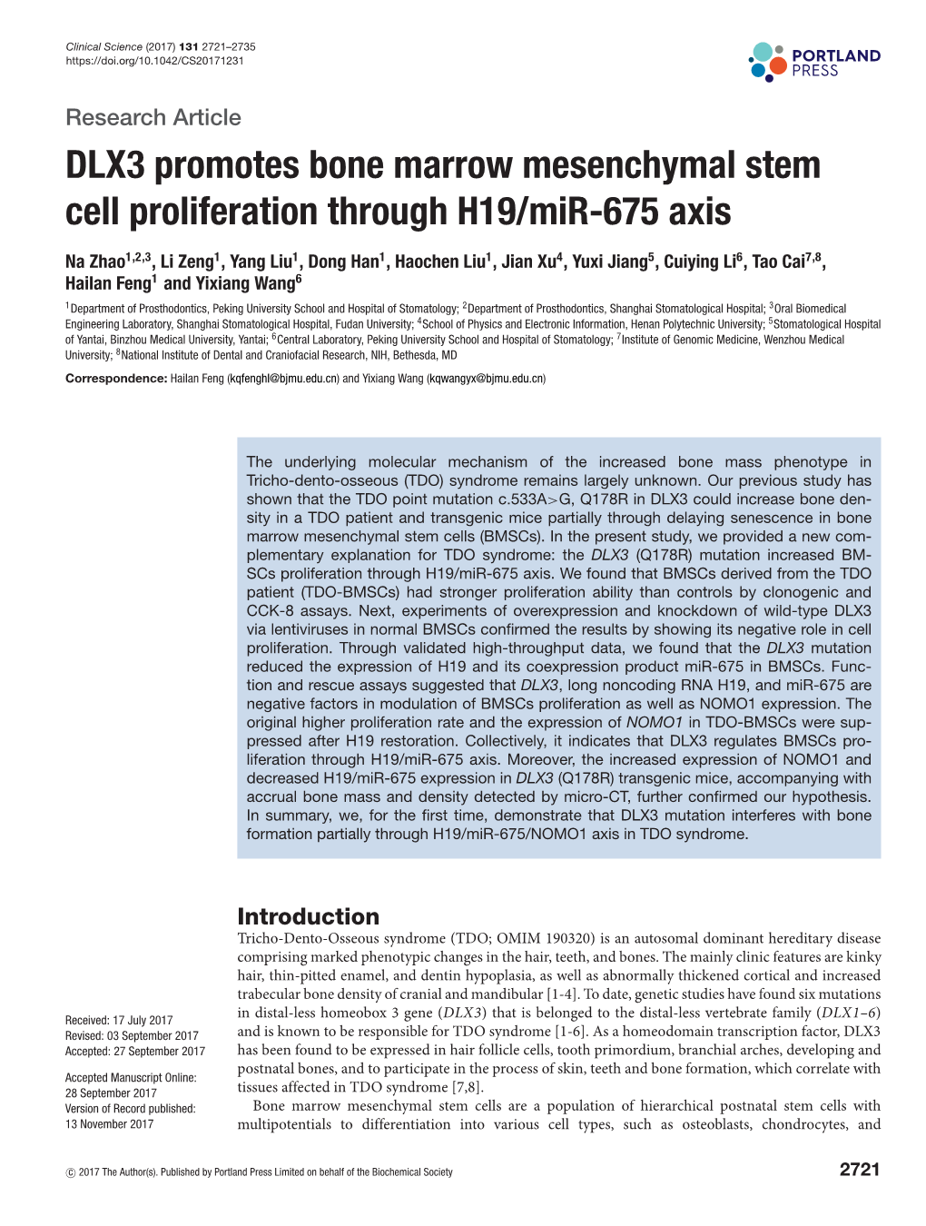 DLX3 Promotes Bone Marrow Mesenchymal Stem Cell Proliferation Through H19/Mir-675 Axis