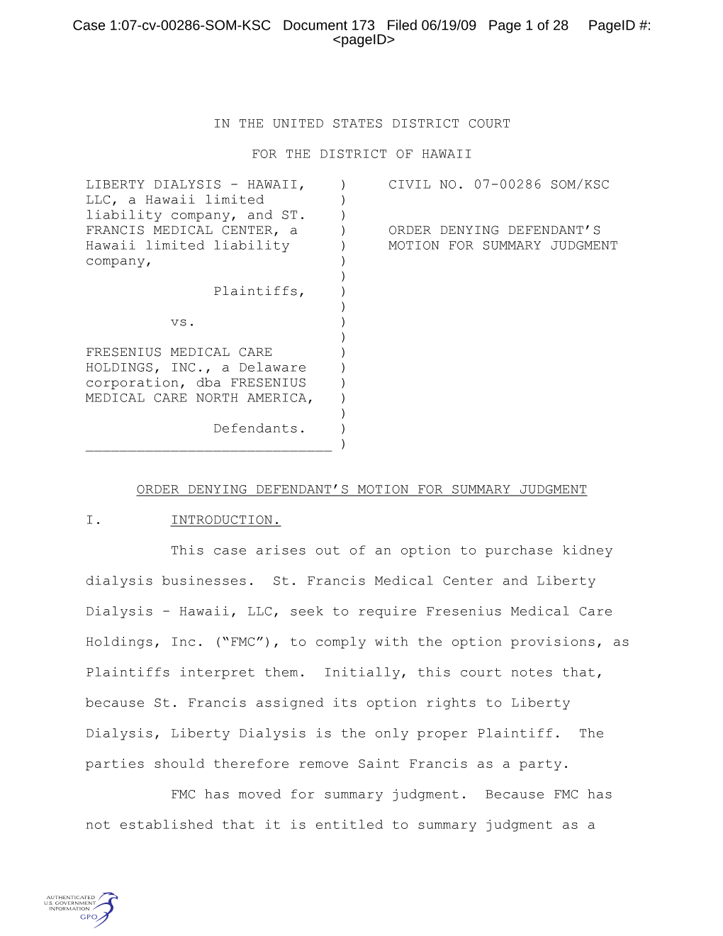 Case 1:07-Cv-00286-SOM-KSC Document 173 Filed 06/19/09 Page