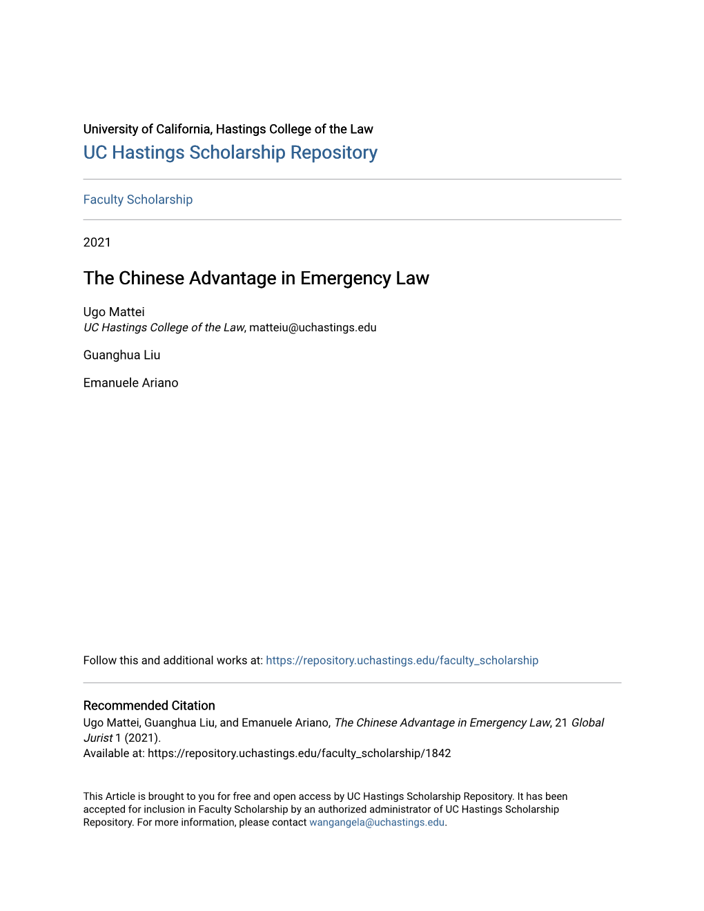 The Chinese Advantage in Emergency Law