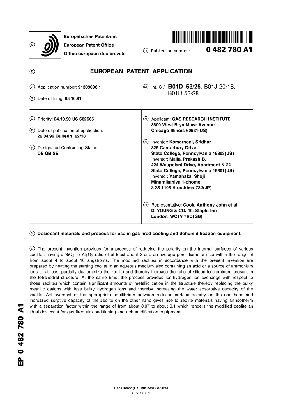 Desiccant Materials and Process for Use in Gas Fired Cooling and Dehumidification Equipment