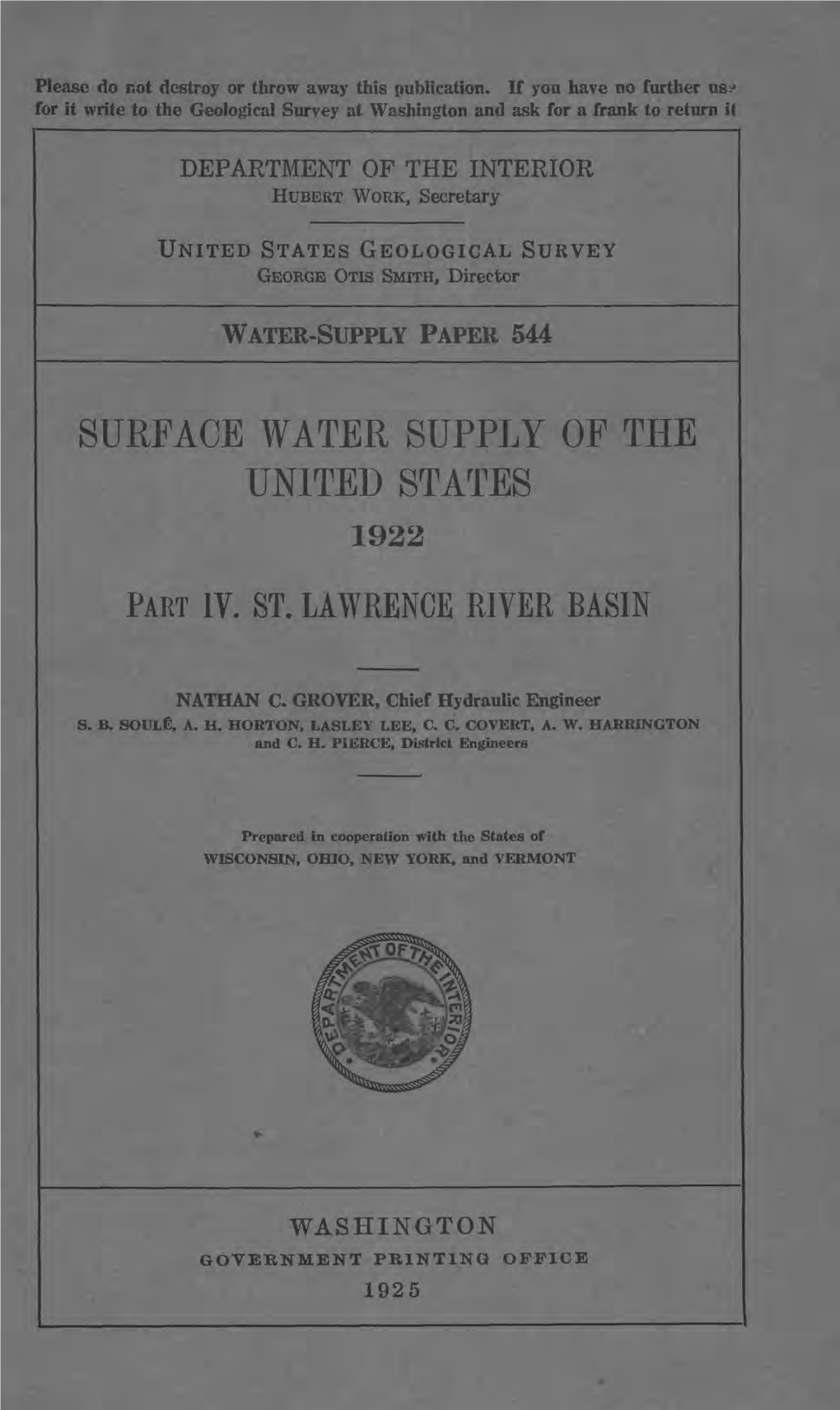 Surface Water Supply of the United States 1922 Part Iv