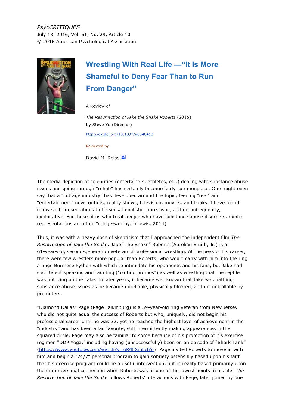 Wrestling with Real Life —“It Is More Shameful to Deny Fear Than to Run from Danger”
