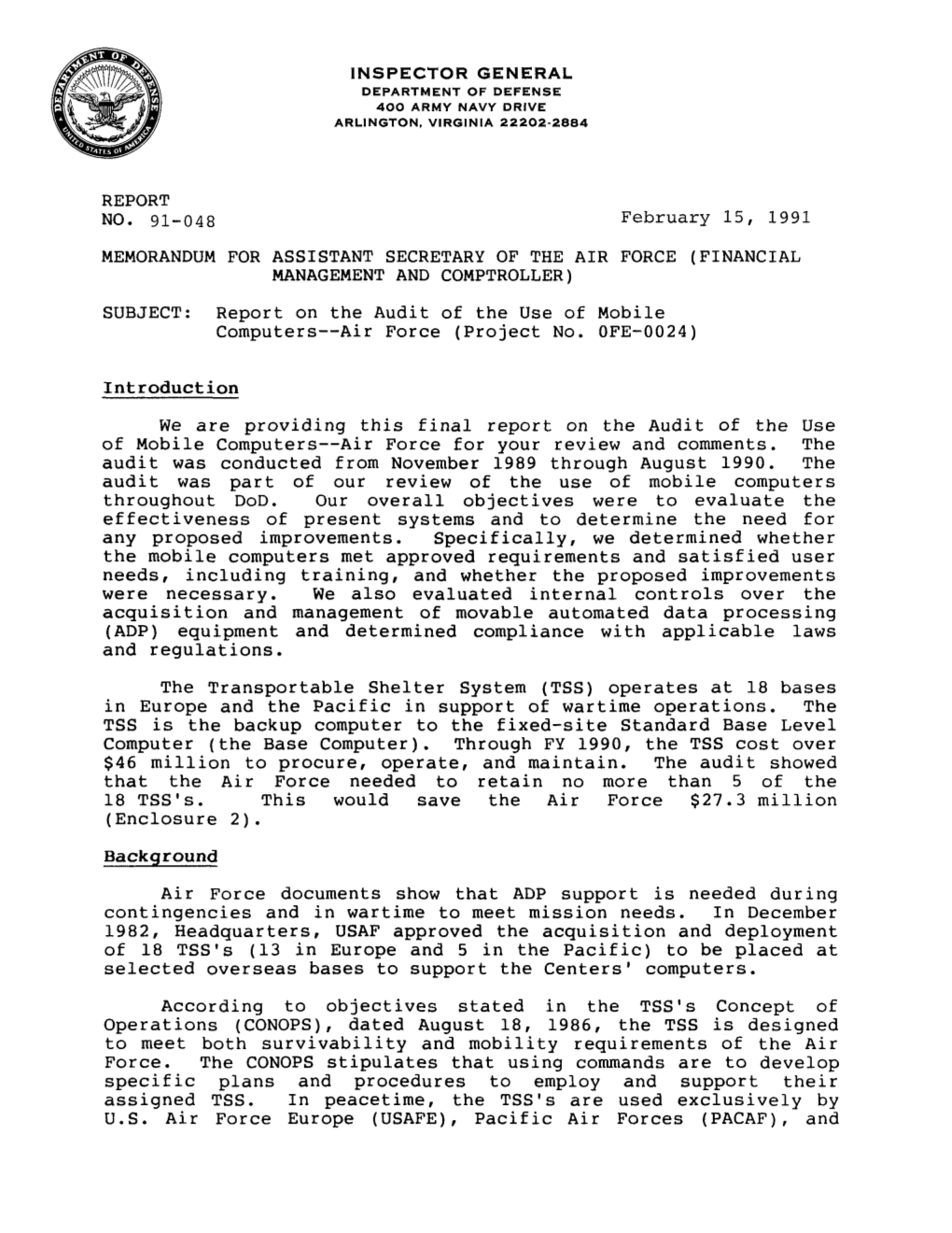 Report on the Audit of the Use of Mobile Computers--Air Force (Project No