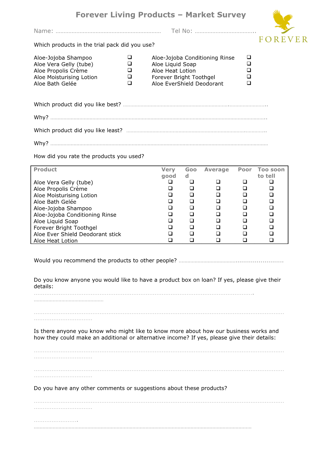 Forever Living Products Market Survey