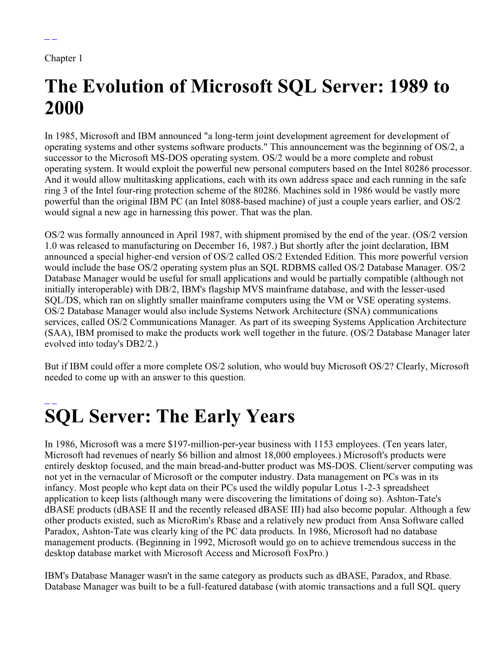 The Evolution of Microsoft SQL Server: 1989 to 2000