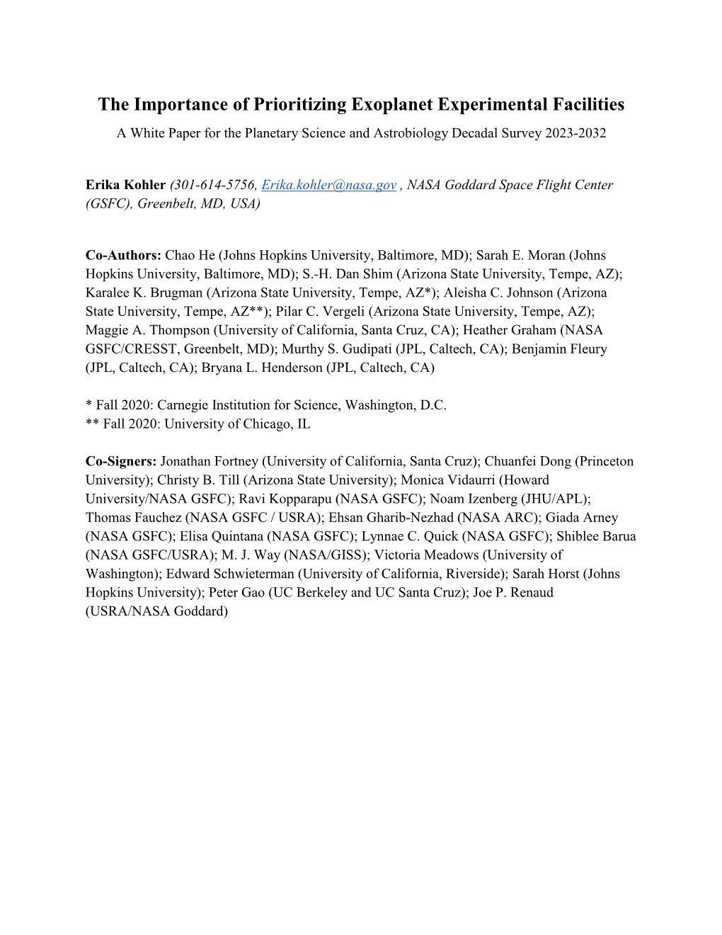 The Importance of Prioritizing Exoplanet Experimental Facilities a White Paper for the Planetary Science and Astrobiology Decadal Survey 2023-2032