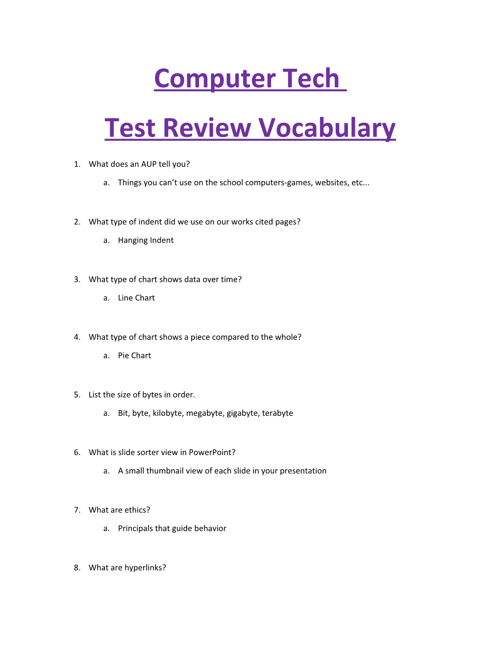 Test Review Vocabulary