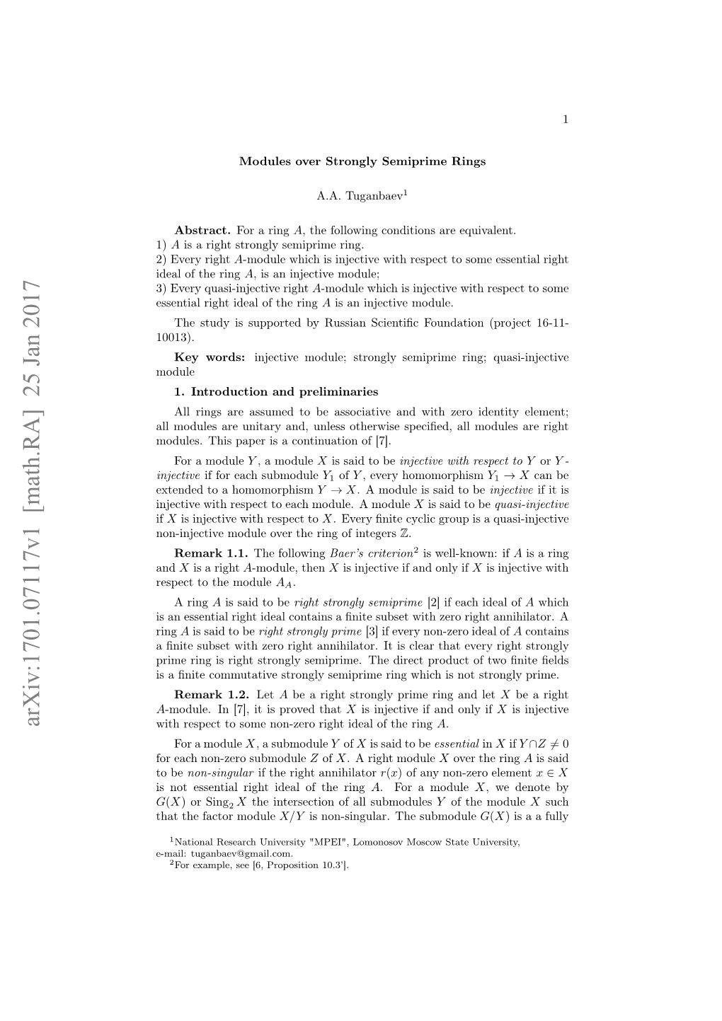 Arxiv:1701.07117V1 [Math.RA]