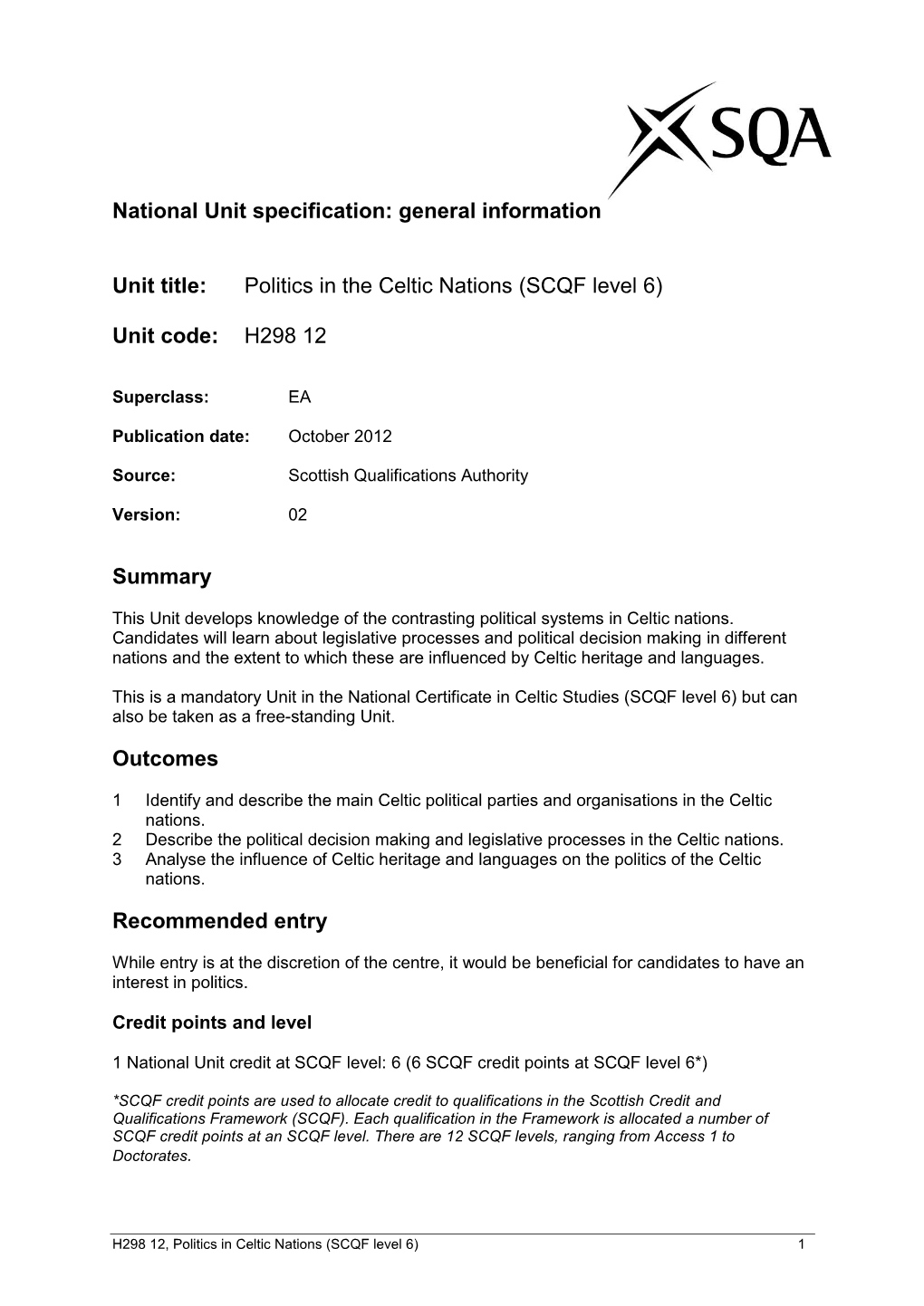 National Unit Specification: General Information