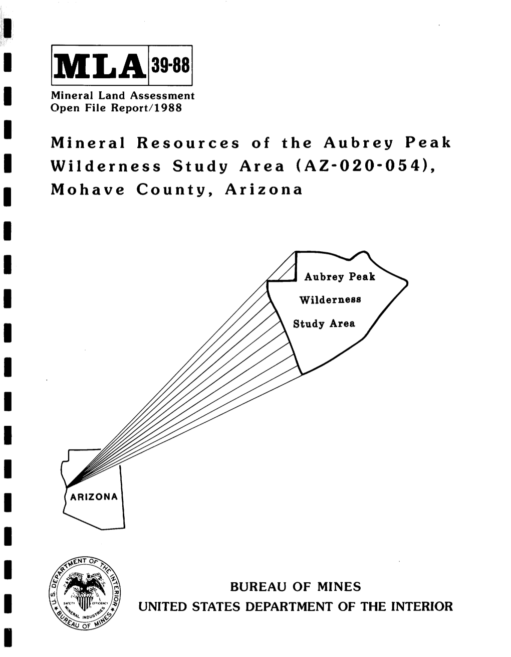 Mineral Resources of the Aubrey Peak | Wilderness Study Area (Azo020-054), | Mohave County, Arizona I I I I