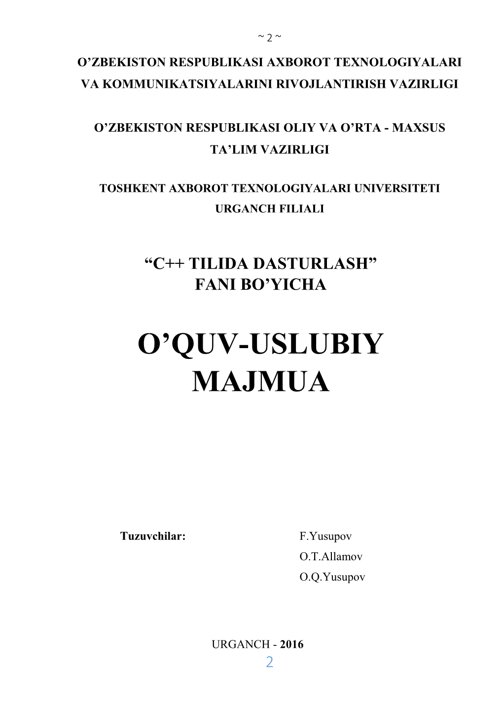 O'quv-Uslubiy Majmua