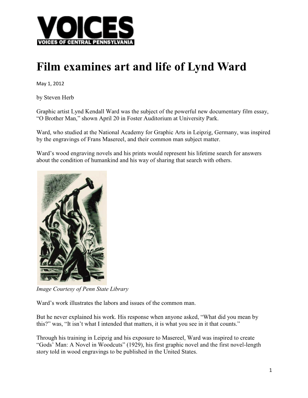 Film Examines Art and Life of Lynd Ward