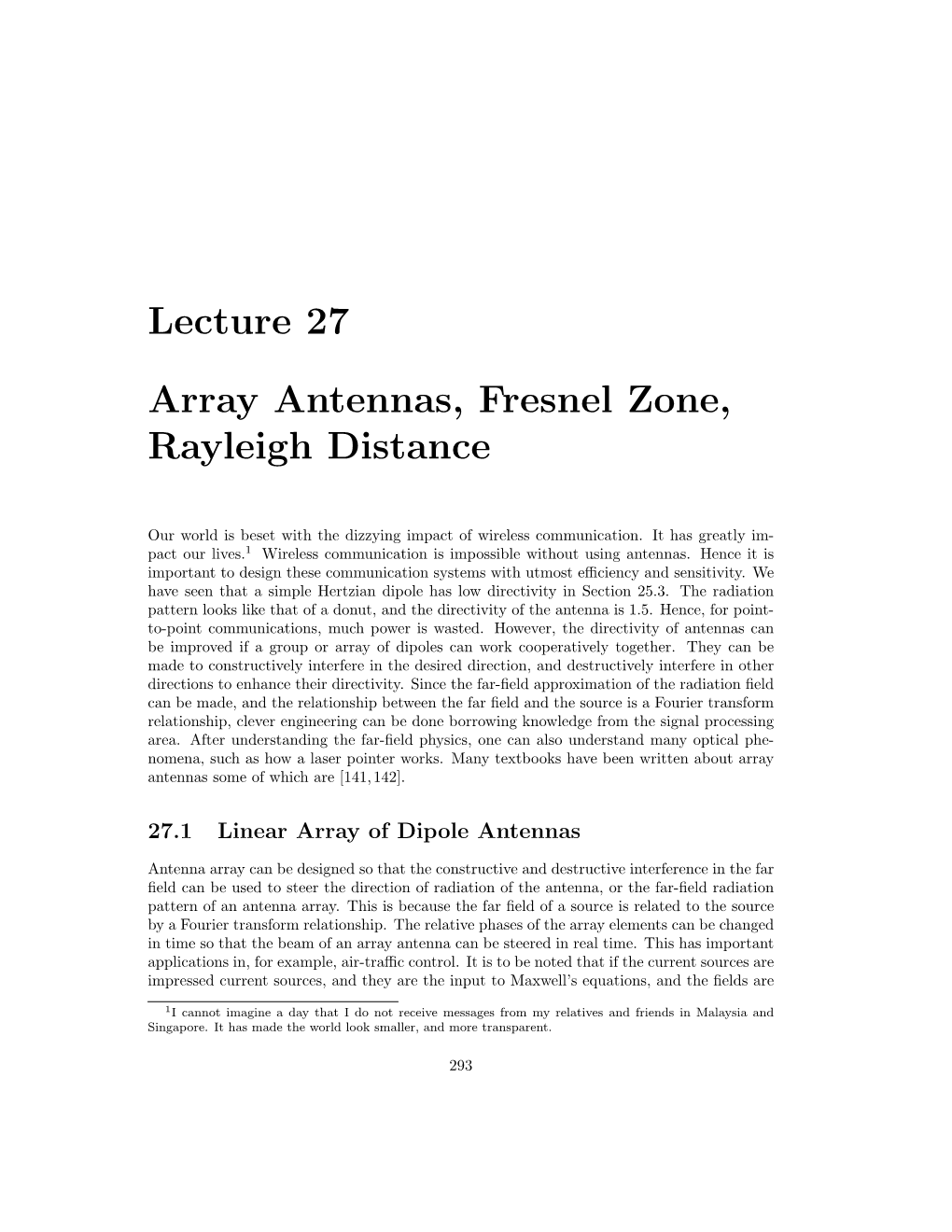 Lecture 27 Array Antennas, Fresnel Zone