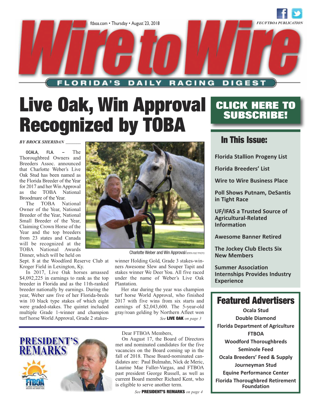 Live Oak, Win Approval Recognized by TOBA