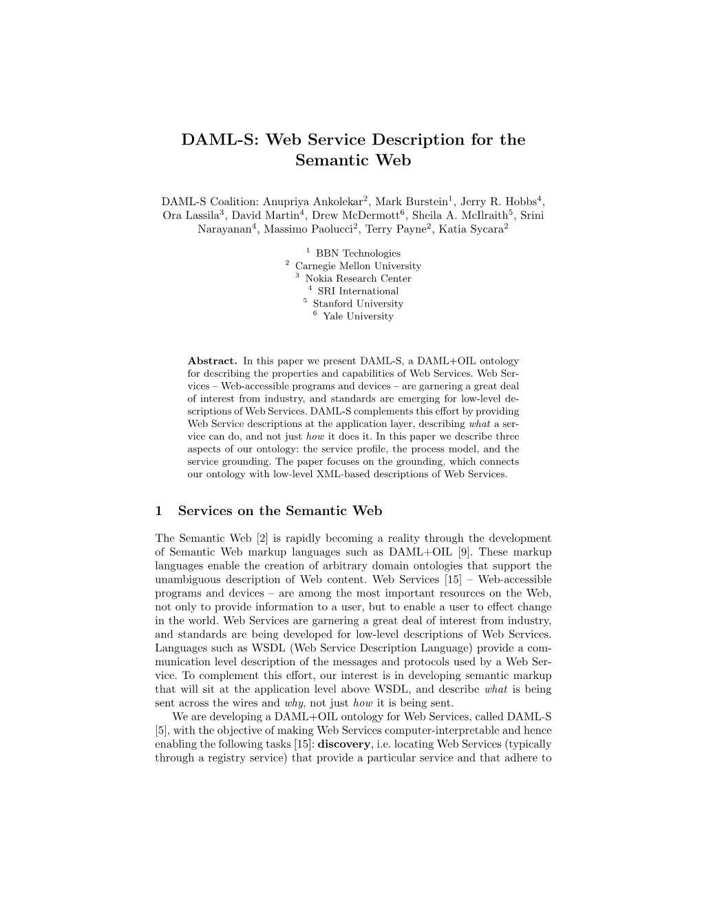 DAML-S: Web Service Description for the Semantic Web