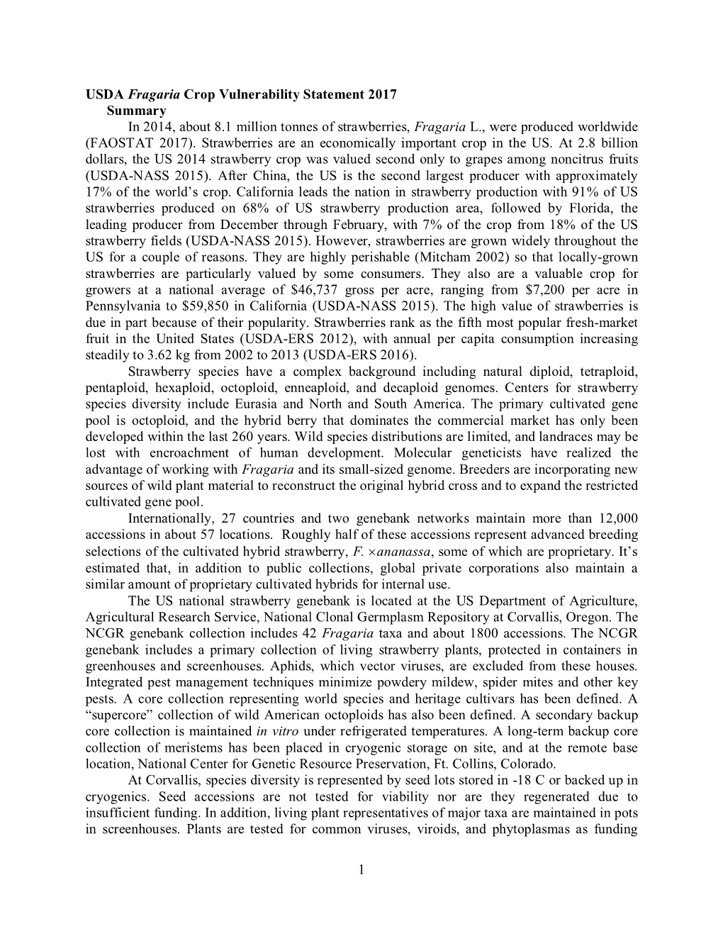 Strawberry Crop Vulnerability Statement