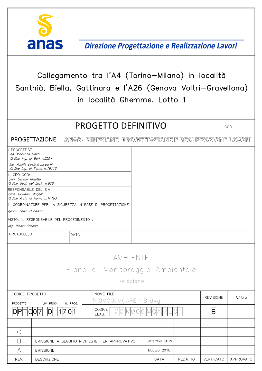 Progetto Definitivo Progettazione: Anas - Direzione Progettazione E Realizzazione Lavori