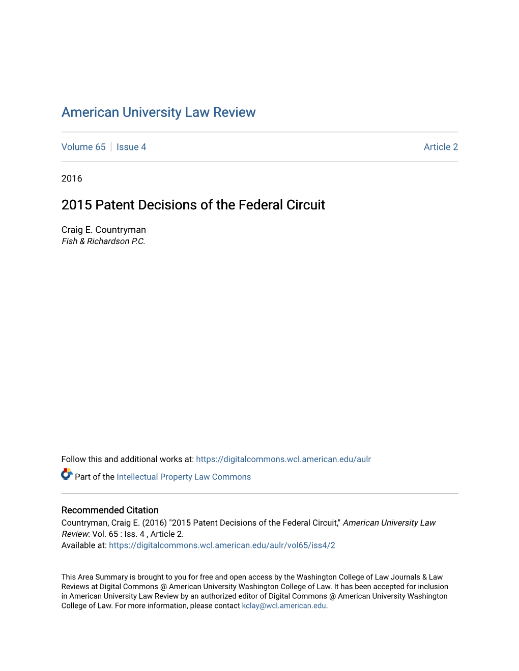 2015 Patent Decisions of the Federal Circuit