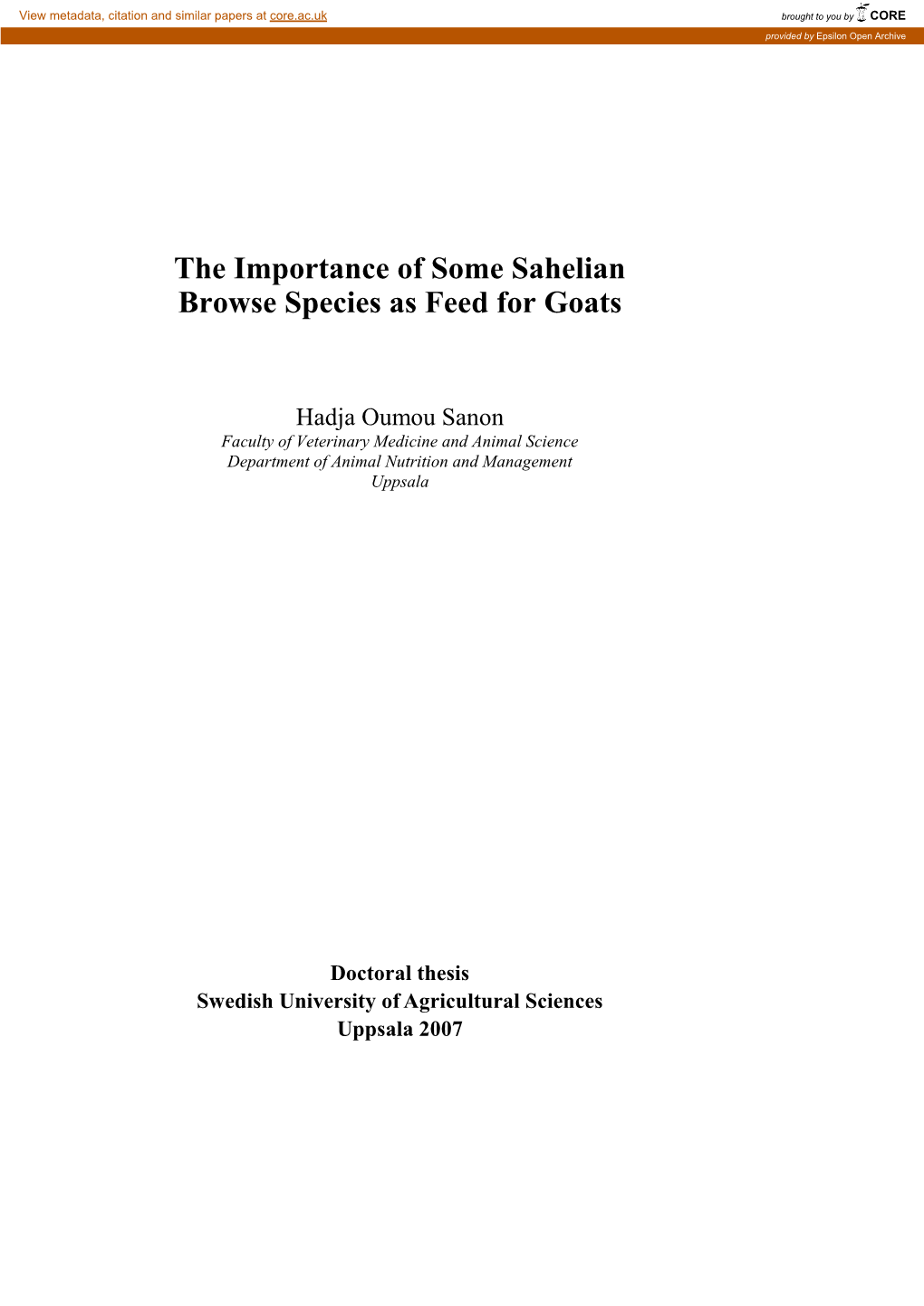 The Importance of Some Sahelian Browse Species As Feed for Goats