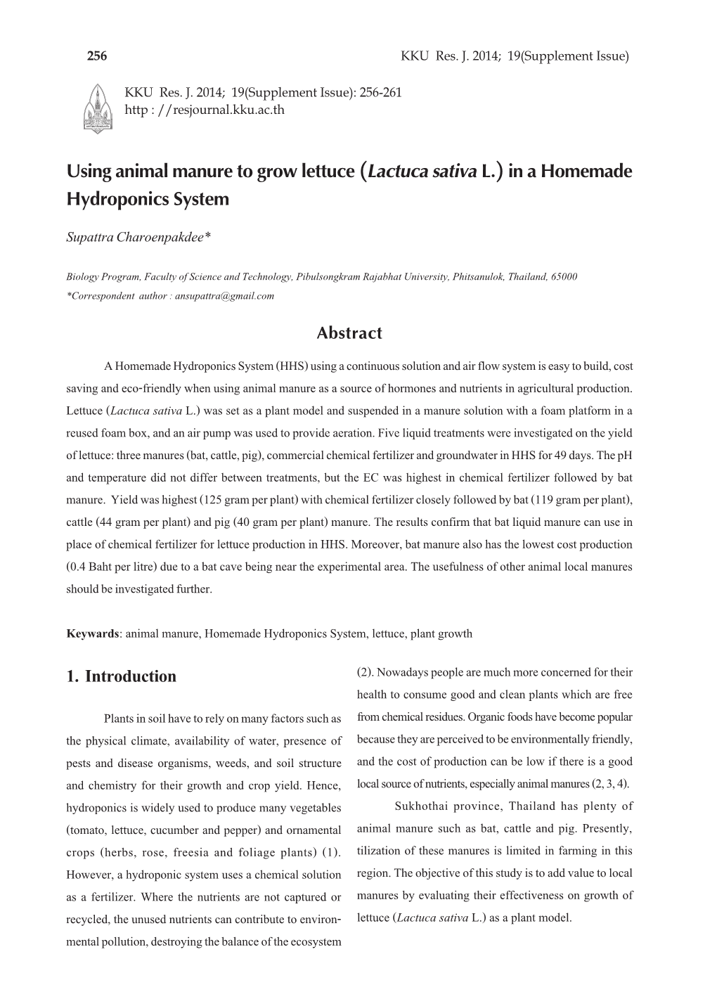 Using Animal Manure to Grow Lettuce (Lactuca Satival.) in a Homemade