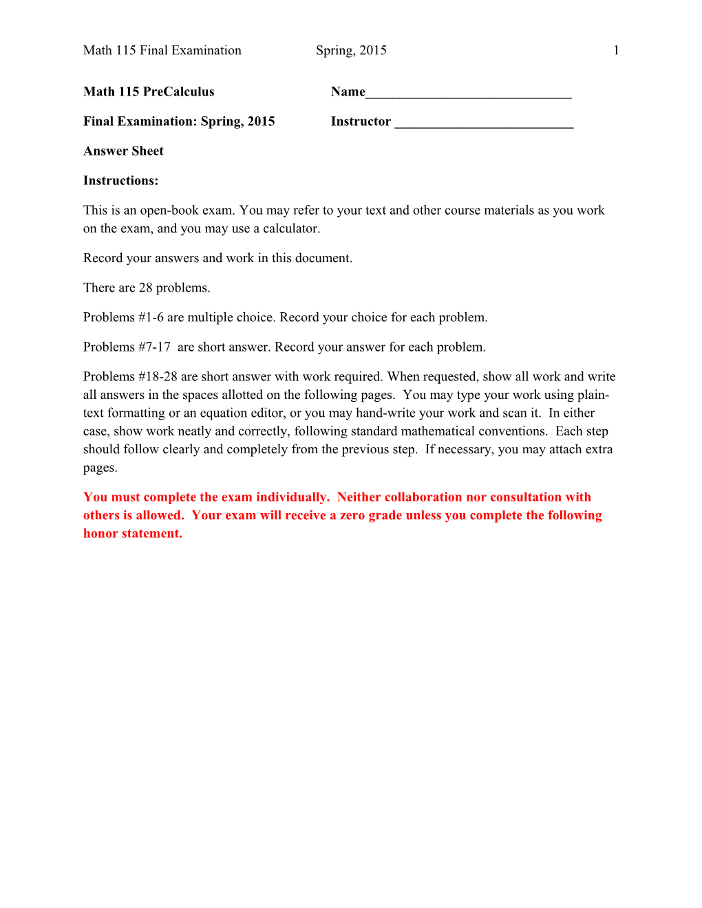 Math 115 Final Examinationspring, 20151