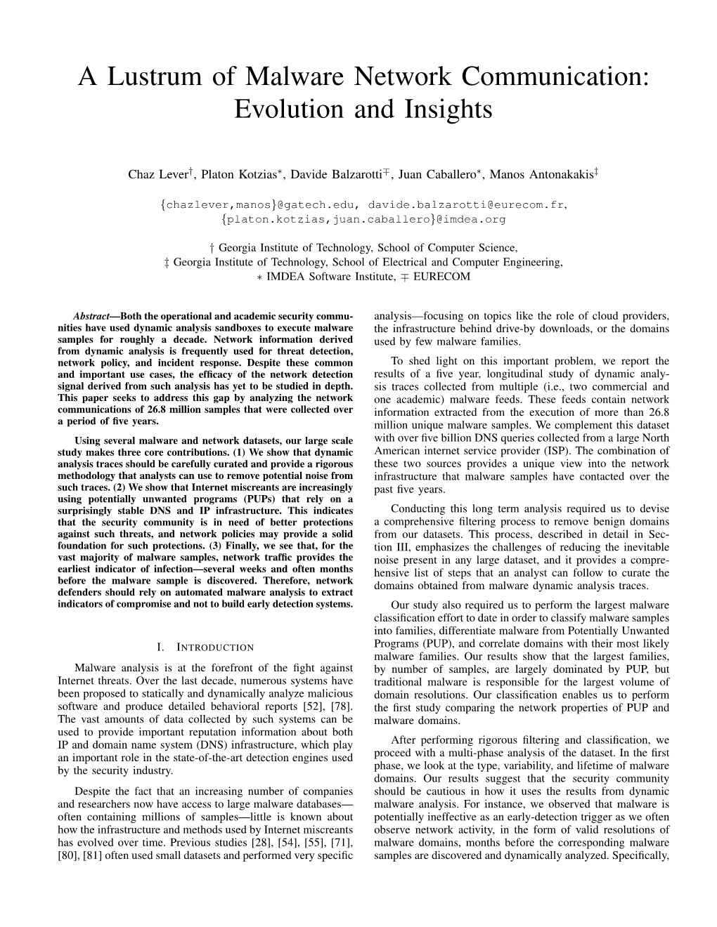 A Lustrum of Malware Network Communication: Evolution and Insights