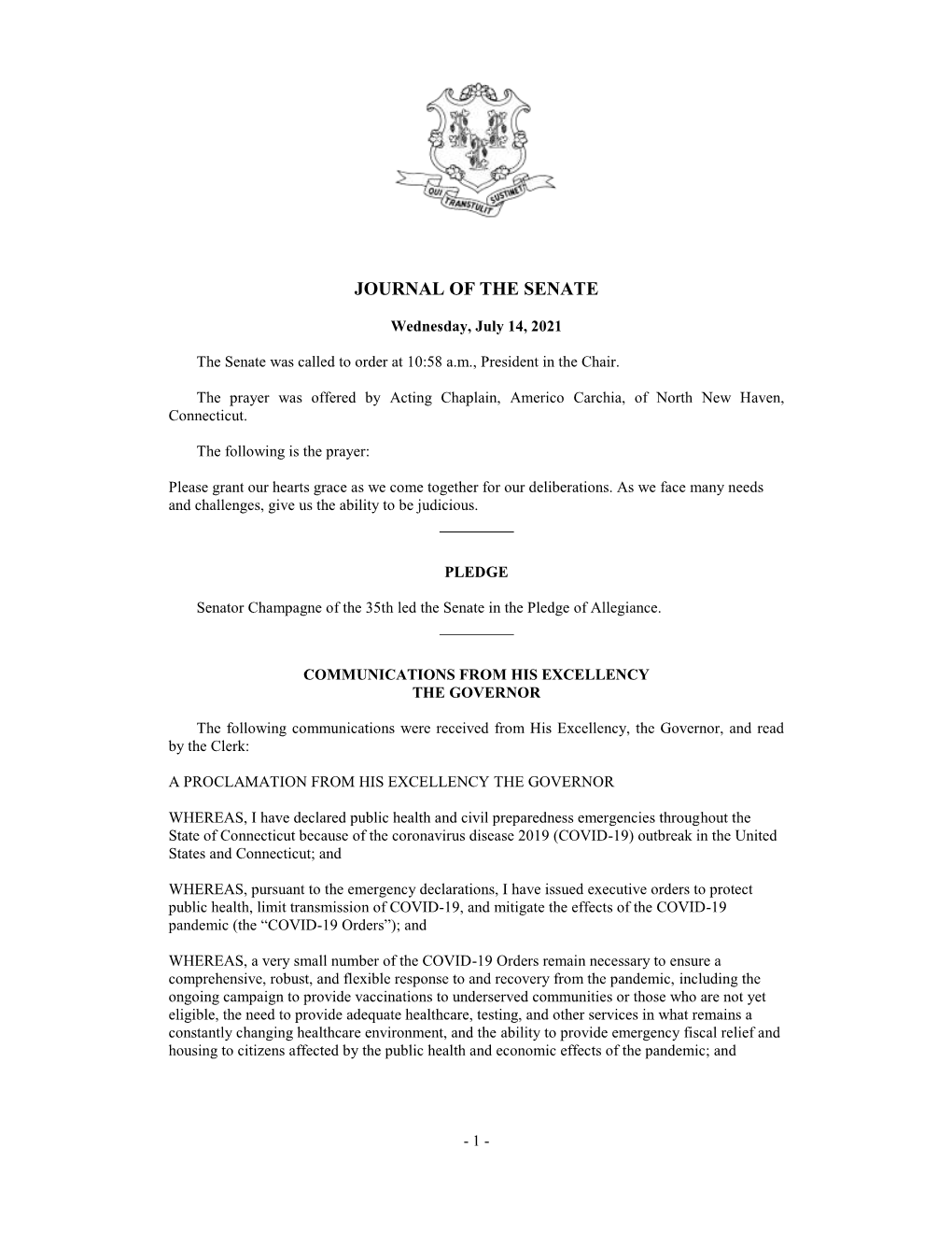 Journal of the Senate 07/14/2021