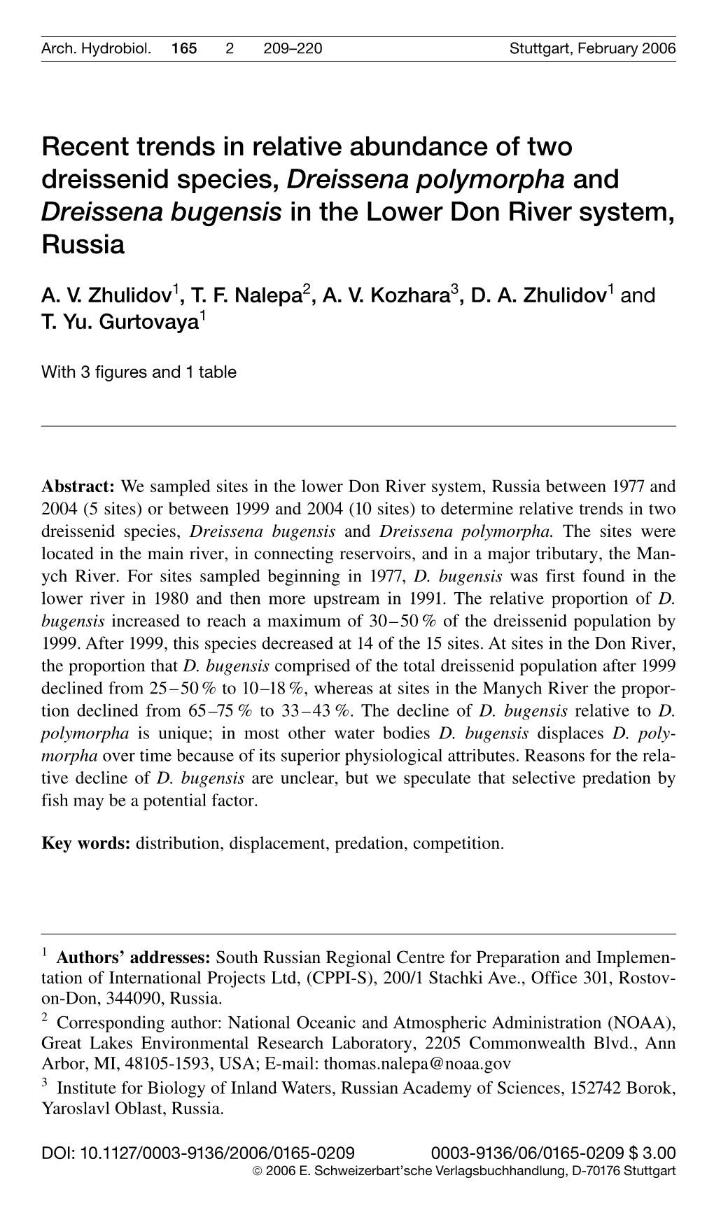 Recent Trends in Relative Abundance of Two Dreissenid Species, Dreissena Polymorpha and Dreissena Bugensis in the Lower Don River System, Russia