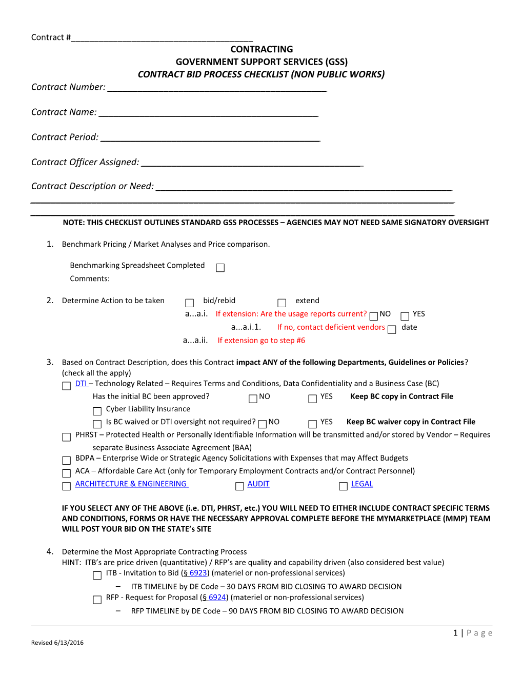 Contract Bid Process Checklist (Non Public Works)