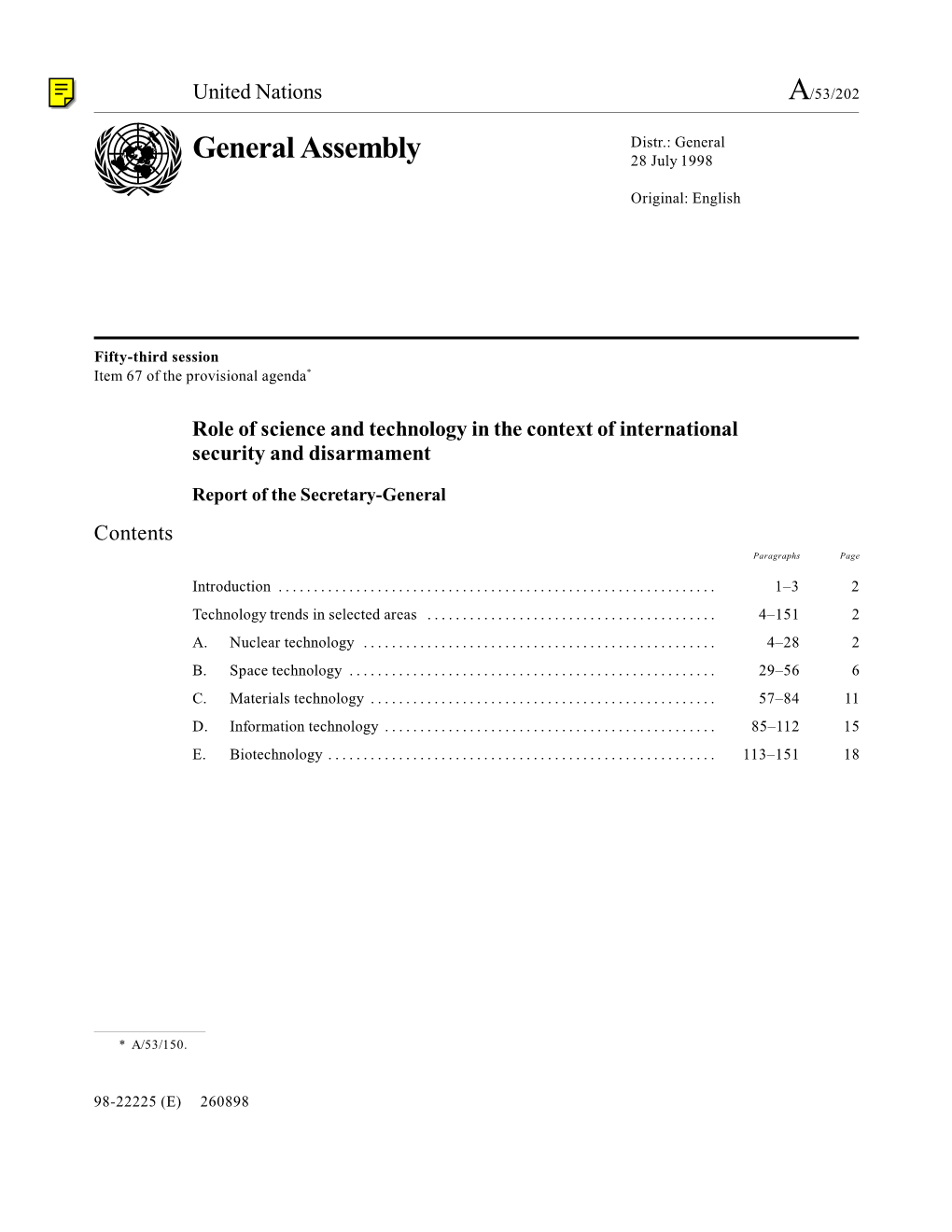 A/53/202 General Assembly