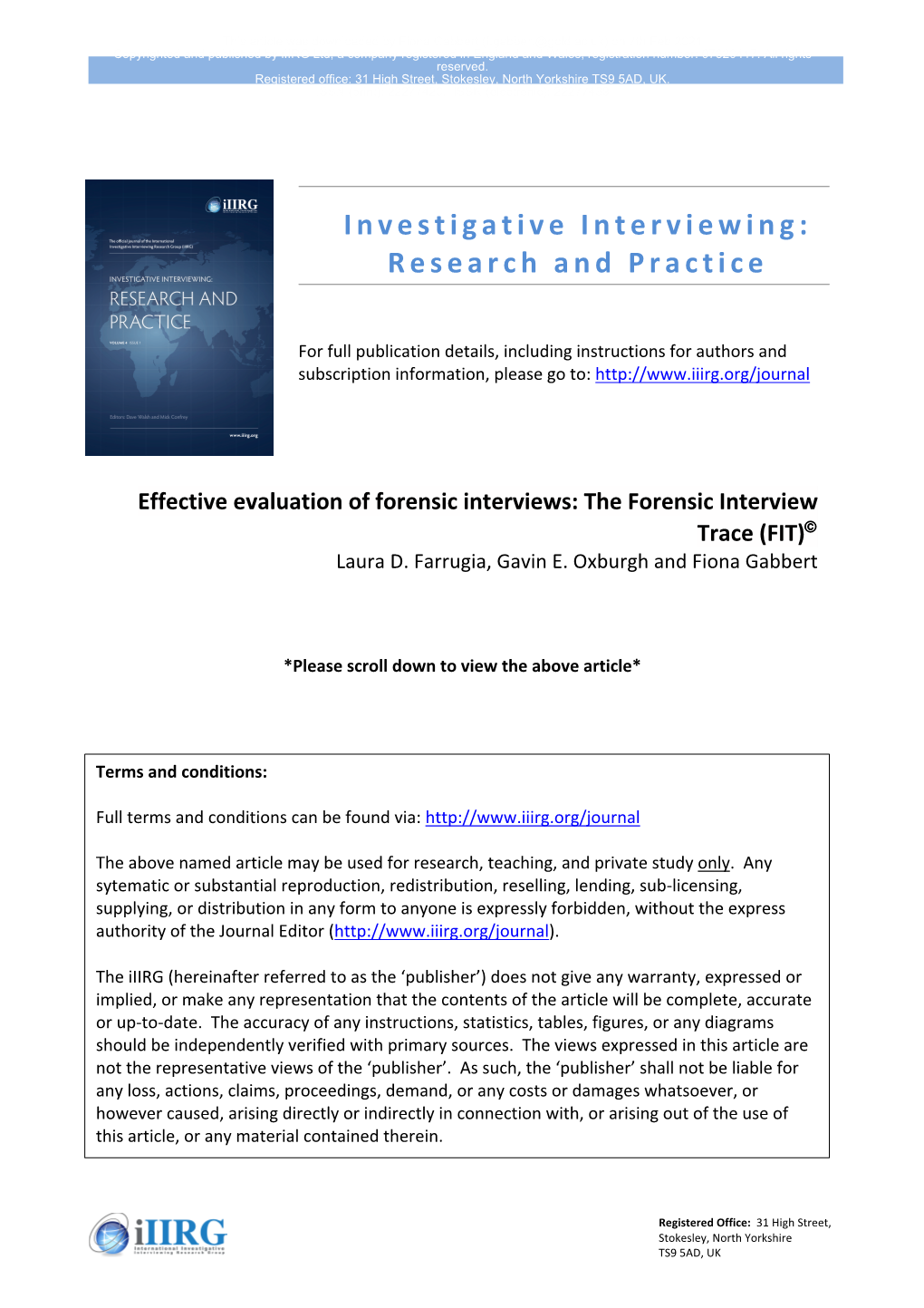 Investigative Interviewing: Research and Practice