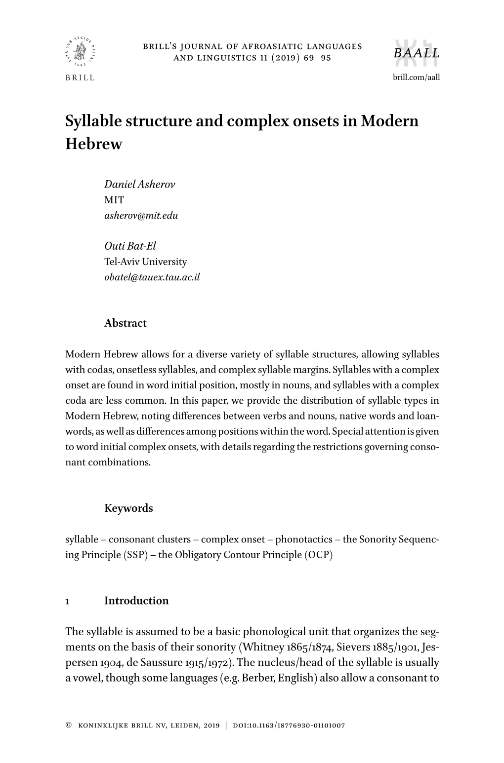 Syllable Structure and Complex Onsets in Modern Hebrew