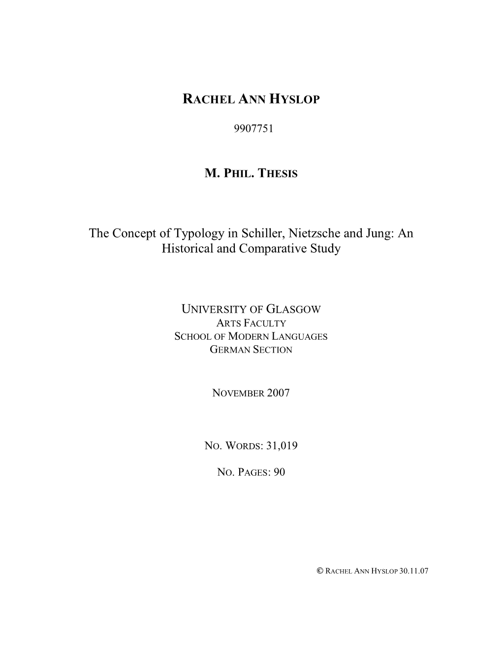 The Concept of Typology in Schiller, Nietzsche and Jung: an Historical and Comparative Study