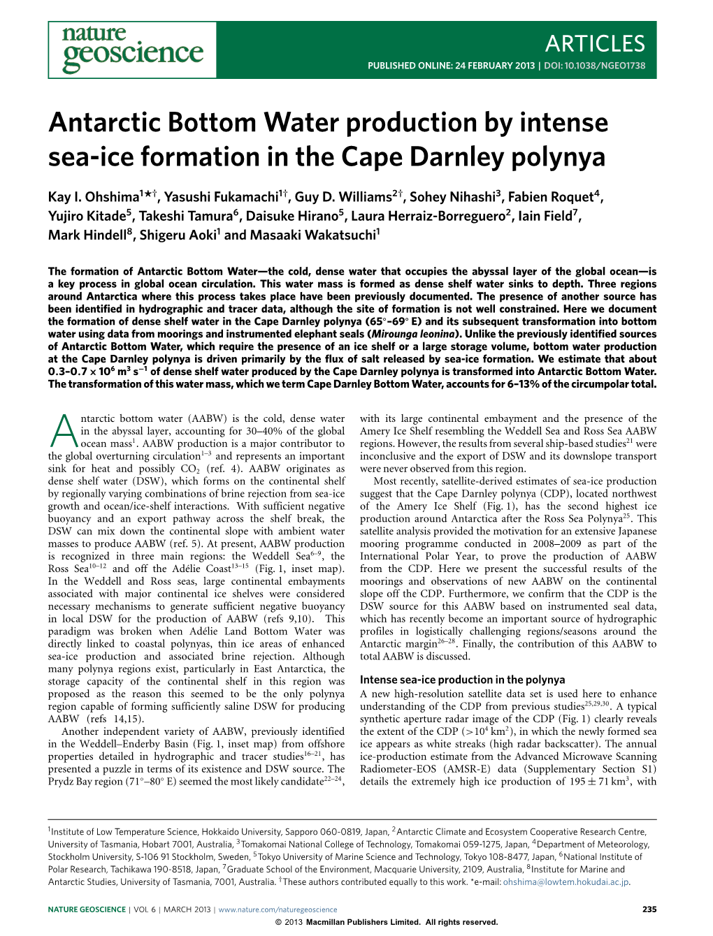 Antarctic Bottom Water Production by Intense Sea-Ice Formation in the Cape Darnley Polynya