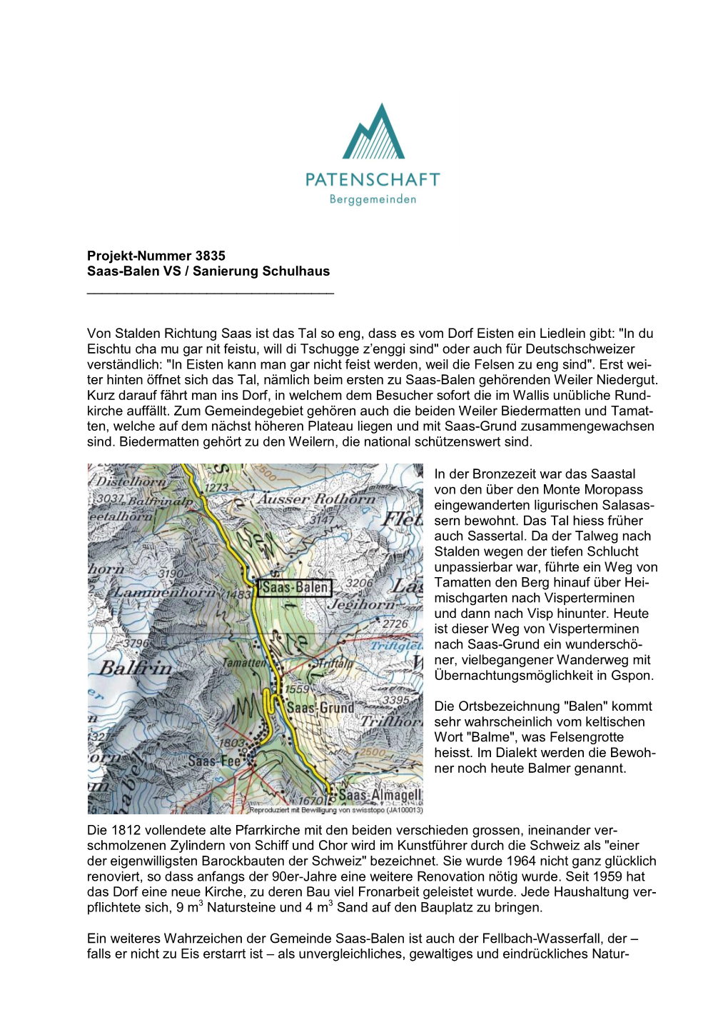 Projekt-Nummer 3835 Saas-Balen VS / Sanierung Schulhaus ______