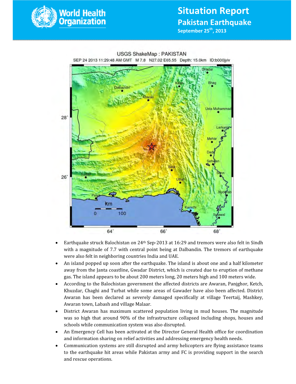 Situation Report Pakistan Earthquake