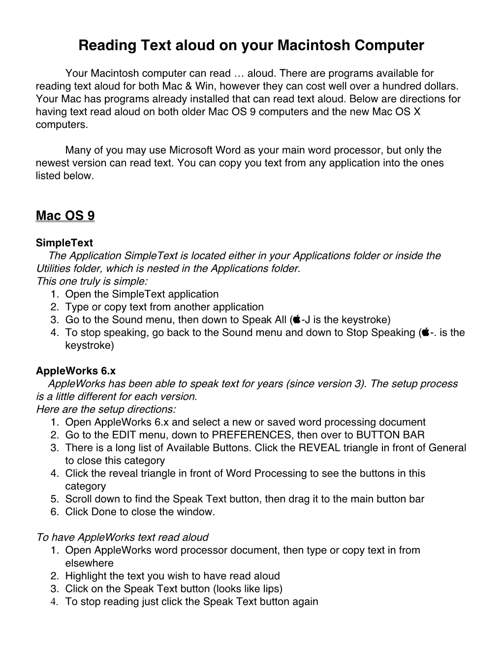 Reading Text Aloud on Your Macintosh Computer