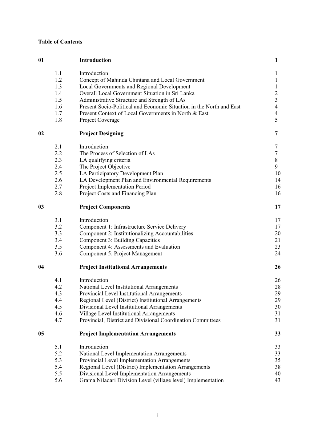 Table of Contents 01 Introduction 1 1.1 Introduction 1 1.2 Concept of Mahinda Chintana and Local Government 1 1.3 Local Govern