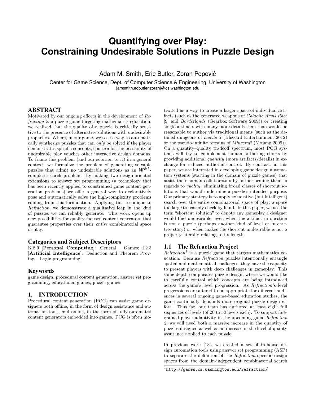 Quantifying Over Play: Constraining Undesirable Solutions in Puzzle Design