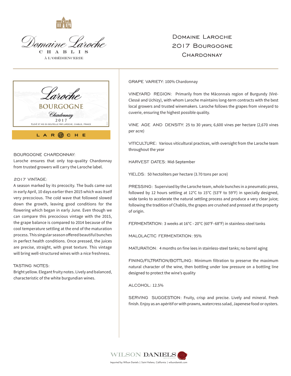 Domaine Laroche 2017 Bourgogne Chardonnay