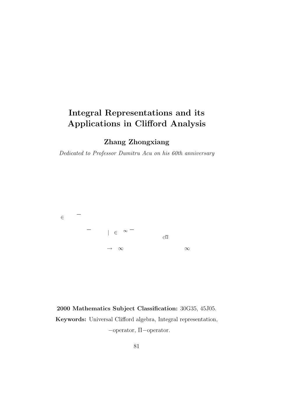 Integral Representations and Its Applications in Clifford Analysis