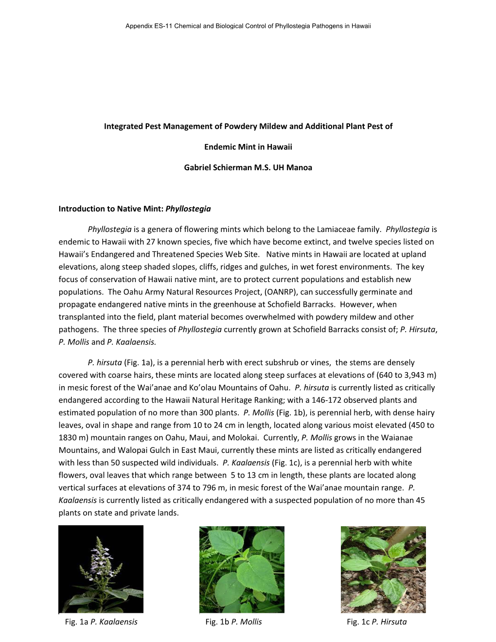 Appendix ES-11 Chemical and Biological Control of Phyllostegia Pathogens in Hawaii