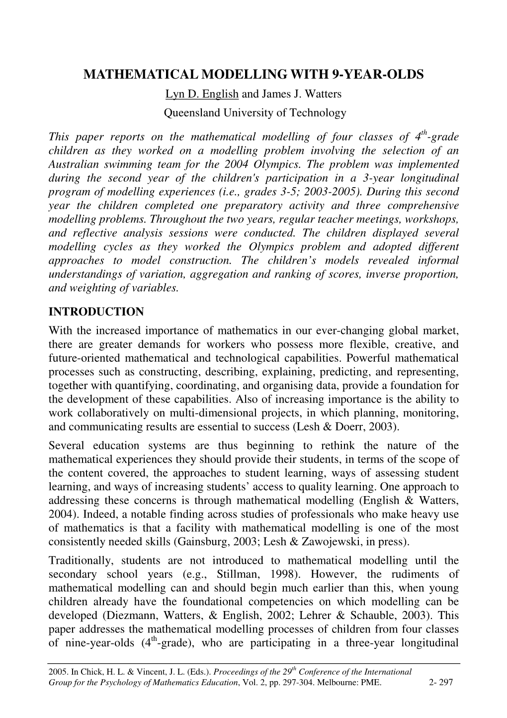 English, Lyn & Watters, James Mathematical Modelling with 9-Year