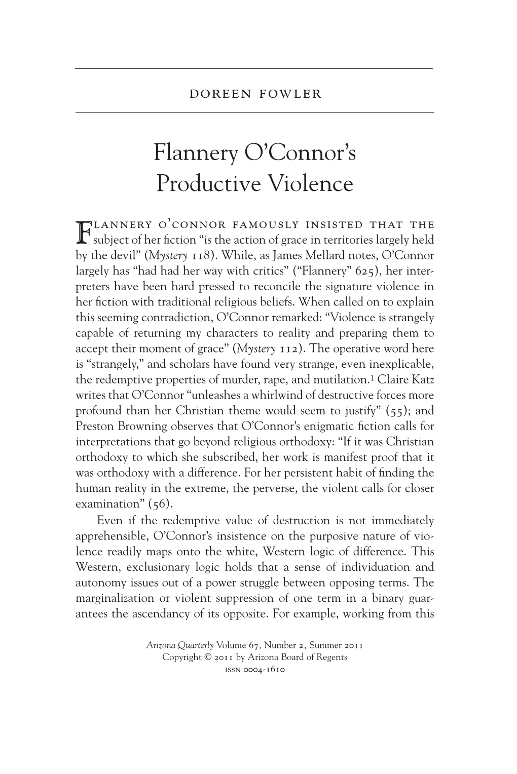 Flannery O'connor's Productive Violence