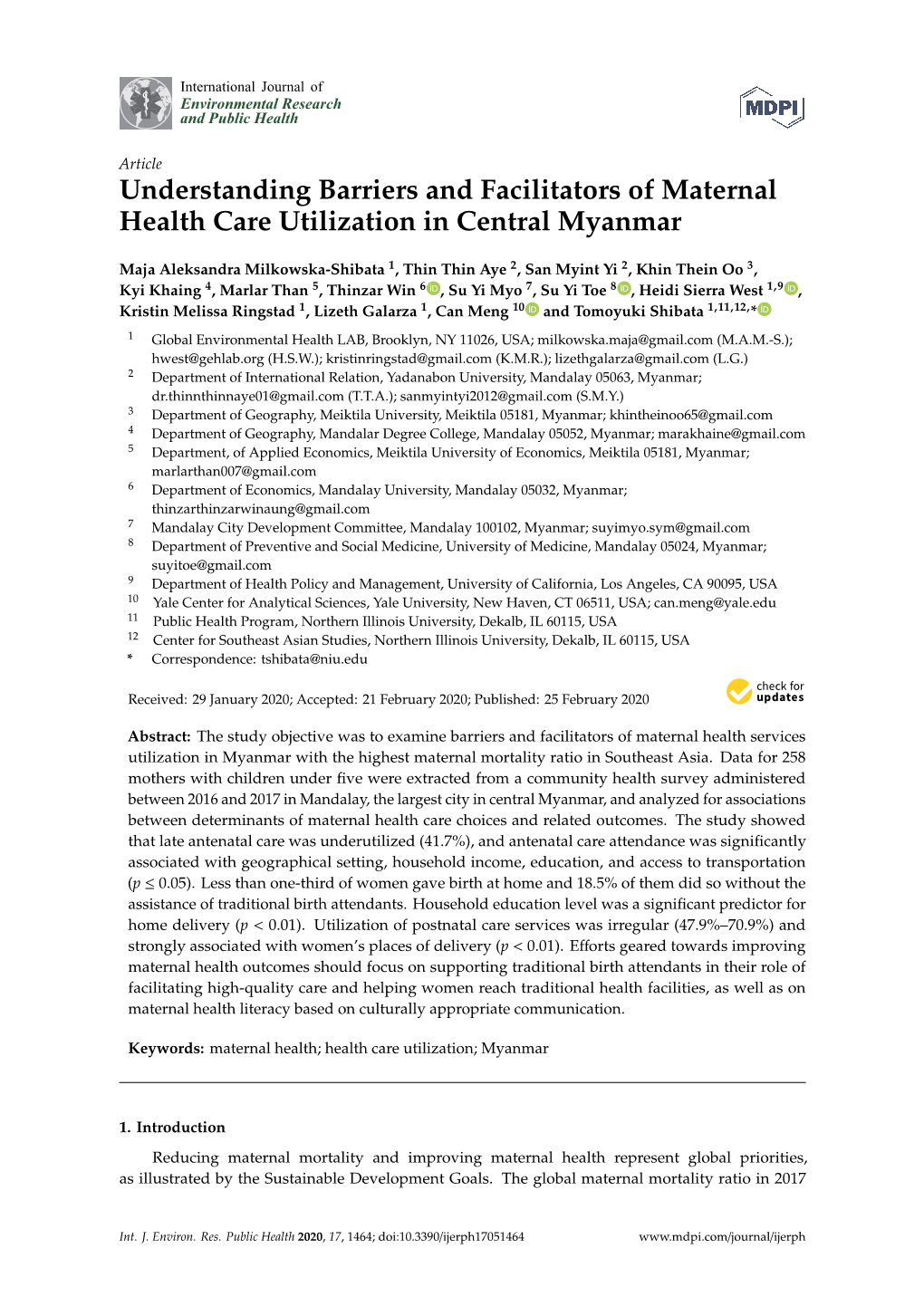 Understanding Barriers and Facilitators of Maternal Health Care Utilization in Central Myanmar