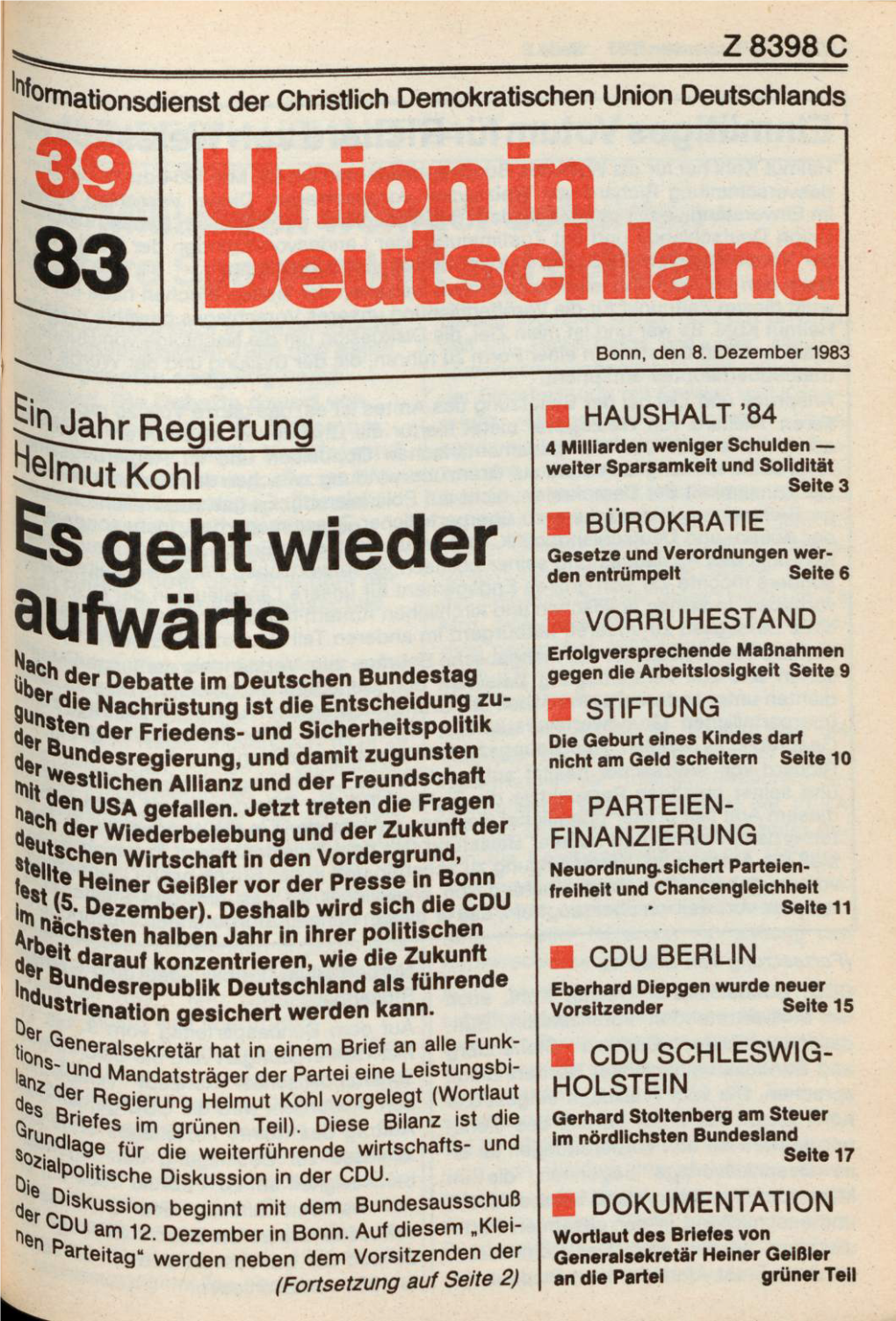 UID 1983 Nr. 39, Union in Deutschland