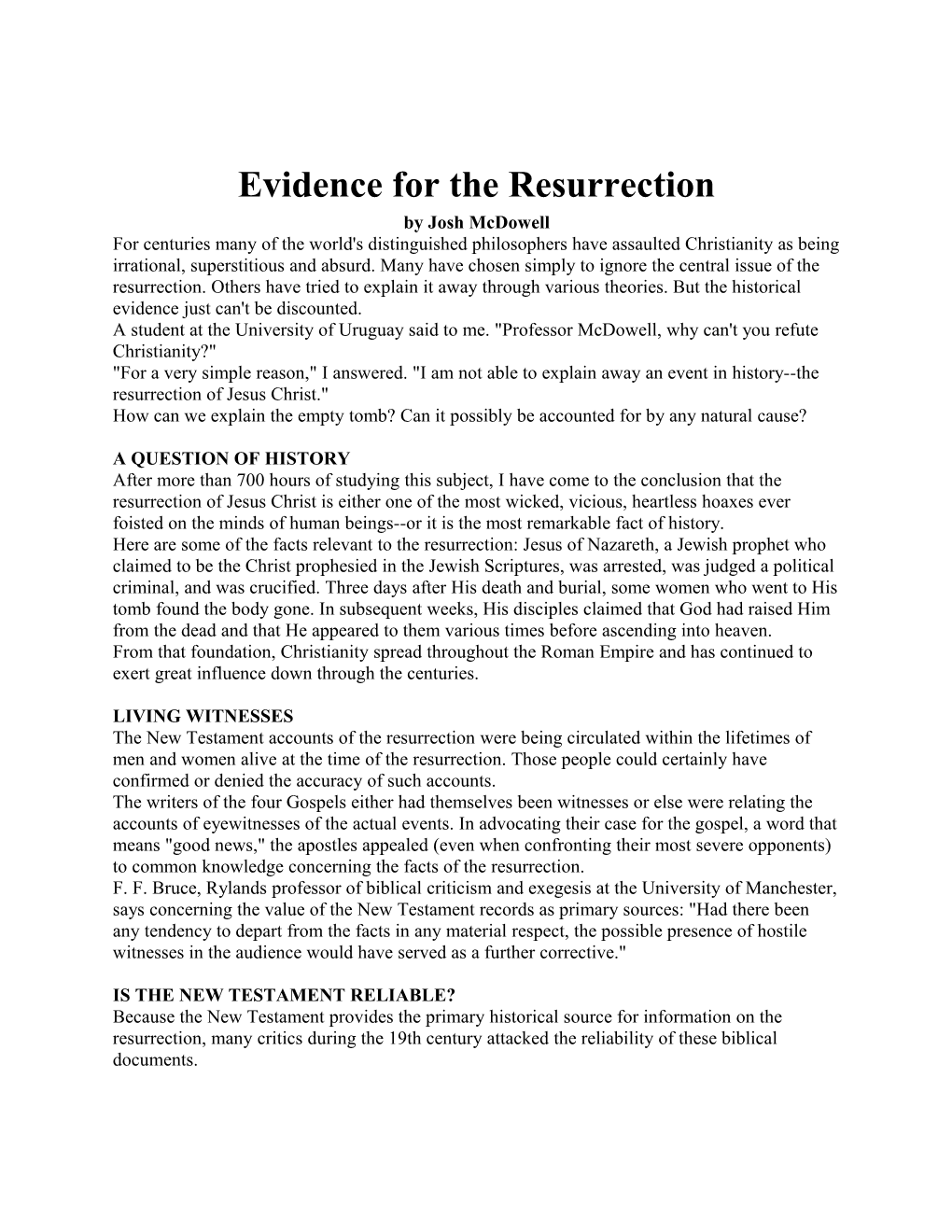 Evidence for the Resurrection