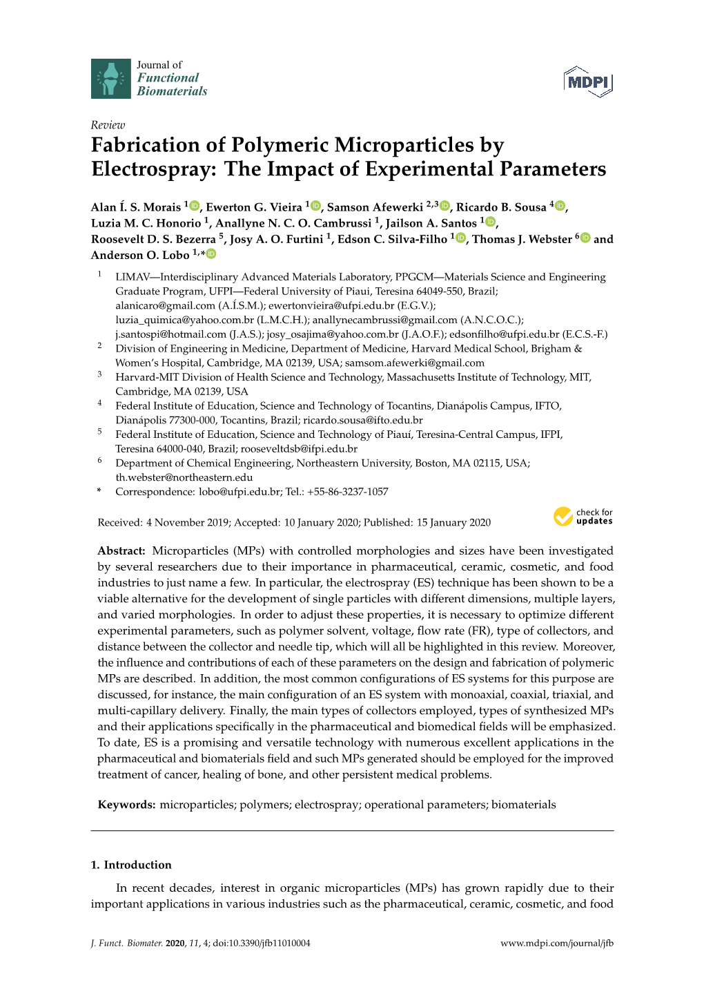 Fabrication of Polymeric Microparticles by Electrospray: the Impact of Experimental Parameters